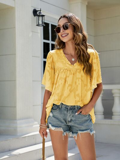 Frill V-Neck Half Sleeve Blouse