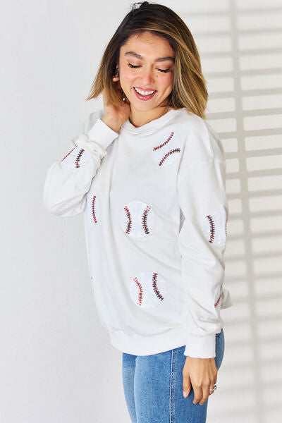 Sequin Ball Round Neck Dropped Shoulder Sweatshirt