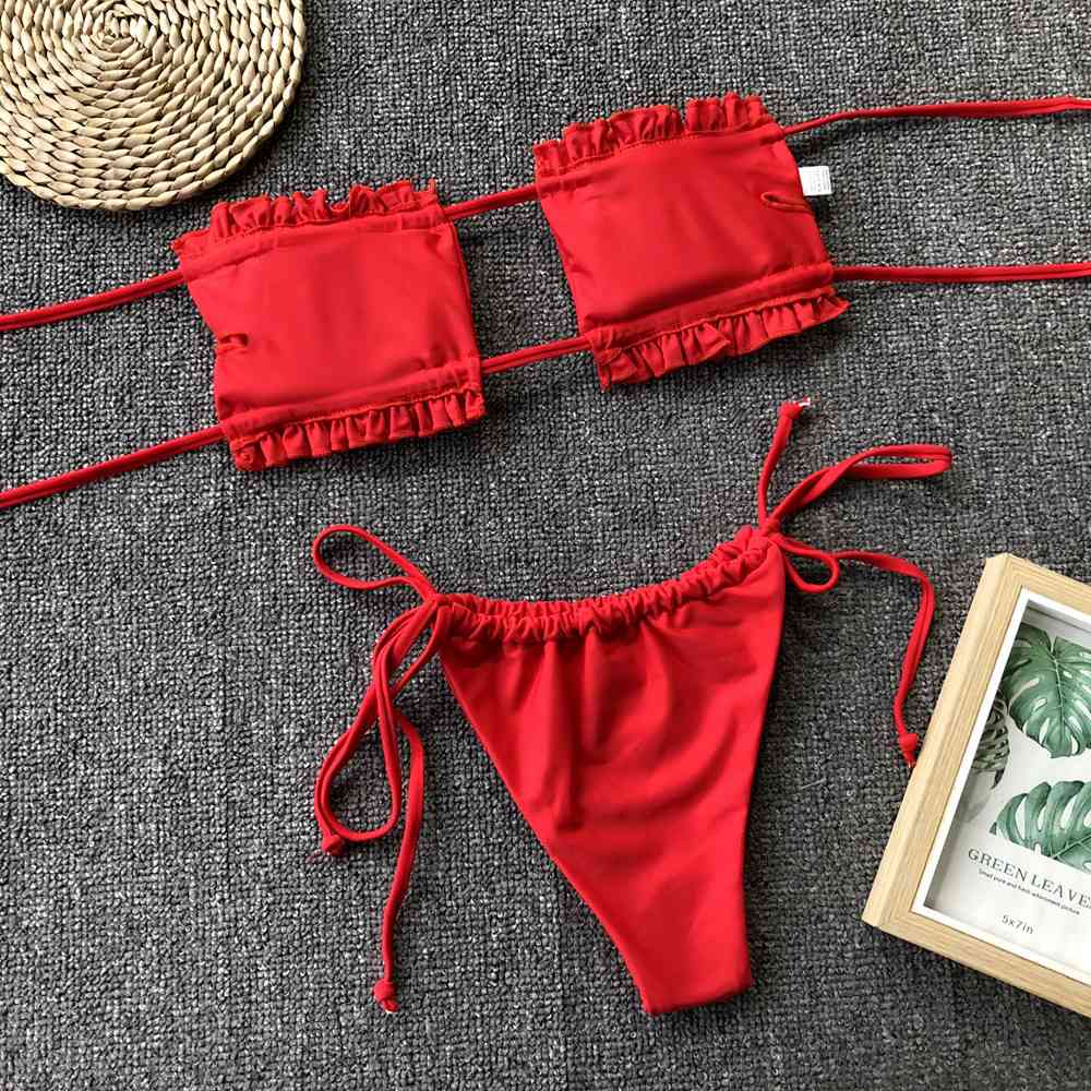 Frill Trim Ruched Bikini Set