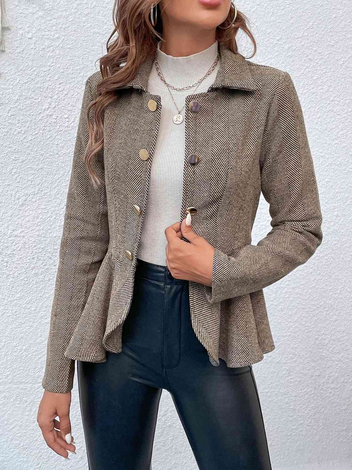 Ruffle Hem Collared Blazer