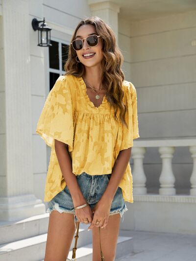 Frill V-Neck Half Sleeve Blouse