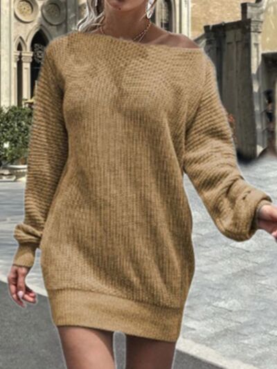 One Shoulder Lantern Sleeve Sweater Dress